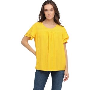 Eyelet Top With Flutter Sleeve